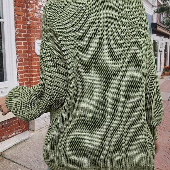 Army Green Casual Women's Solid Drop Shoulder Open Front Cardigan - Picture 2 of 8